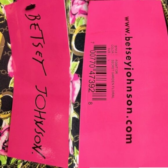 Betsey Johnson Secret Garden Top Roses Gold Rings Hearts - Black/Pink - L - Picture 10 of 10